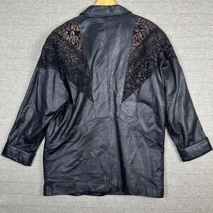 Vtg Adler Sz L Leather Jacket Black 90s Velvet Punk Grunge Long Boho Western Y2K